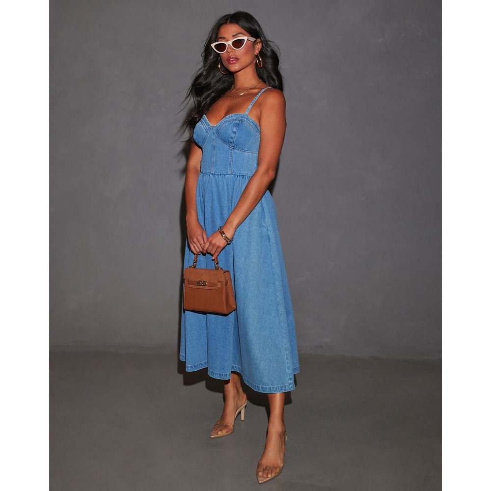 Vici Light Blue Denim Midi Dress